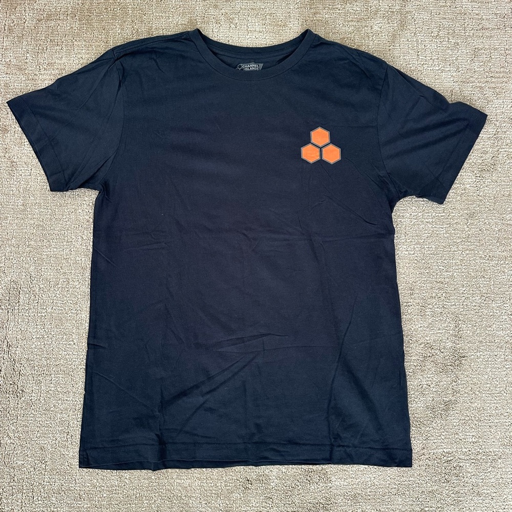 Channel Islands, black Tee with Orange Hexagon Accent
